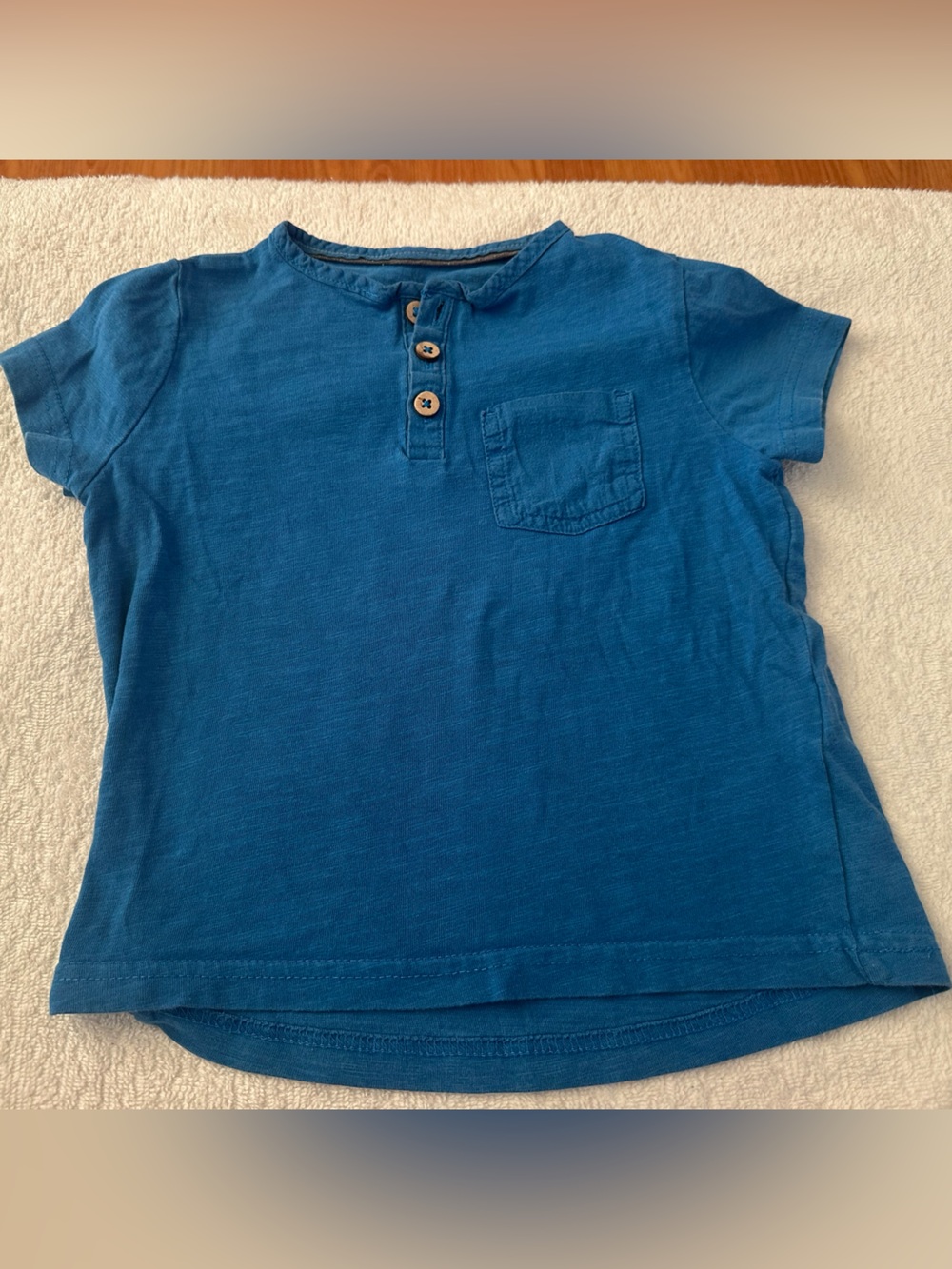 Kids Blue Short-Sleeve Henley Tee with Chest Pocket